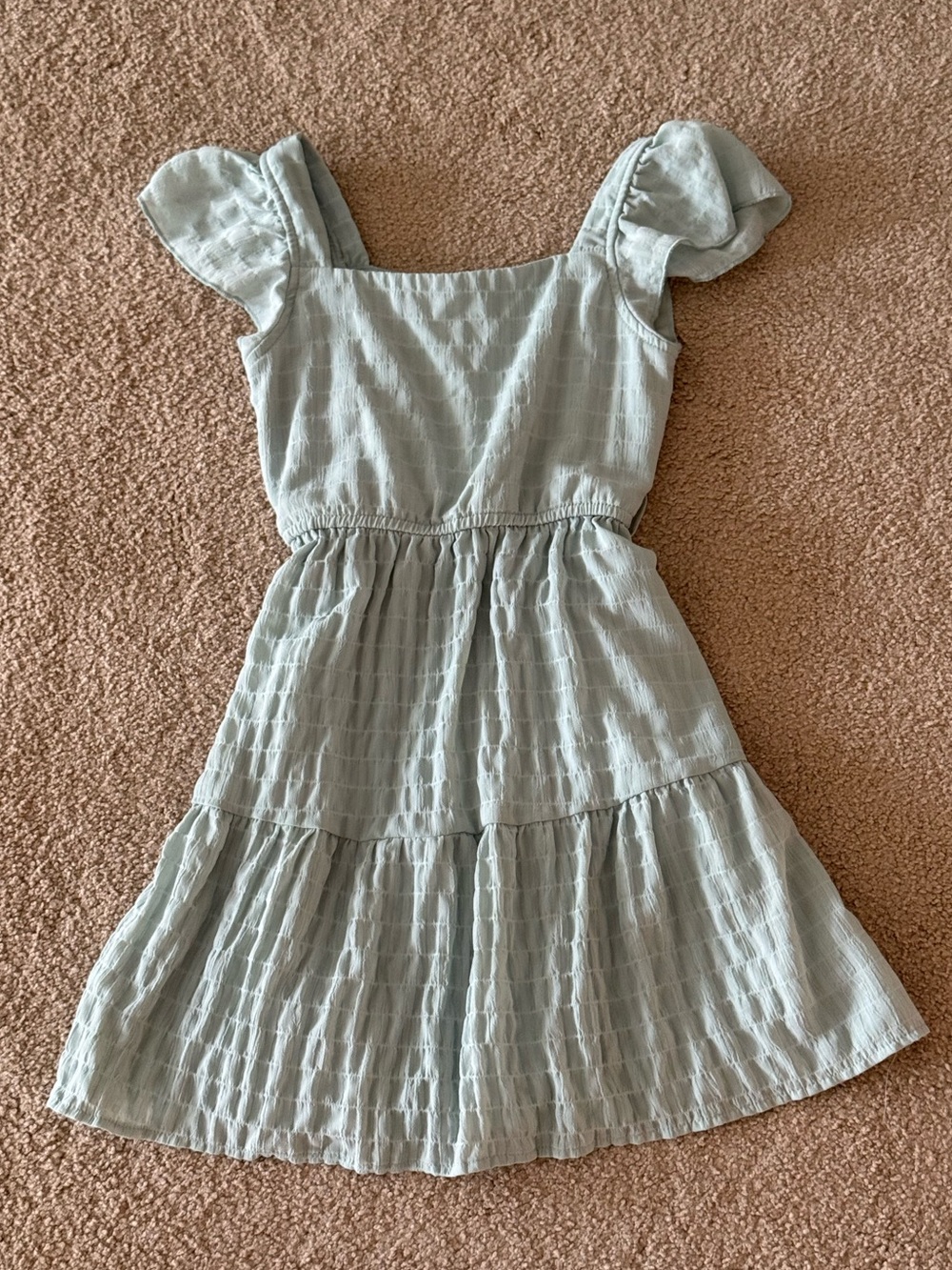 Trixxi Girl Mint / Sage Green Flutter Sleeve Tie-Back Tiered Dress XS